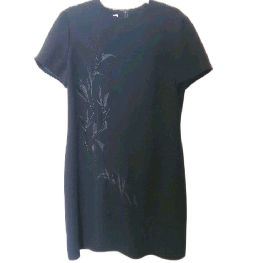 Vtg Jones New York 90s Black Embroidered Floral Shift Dress LBD Size 12